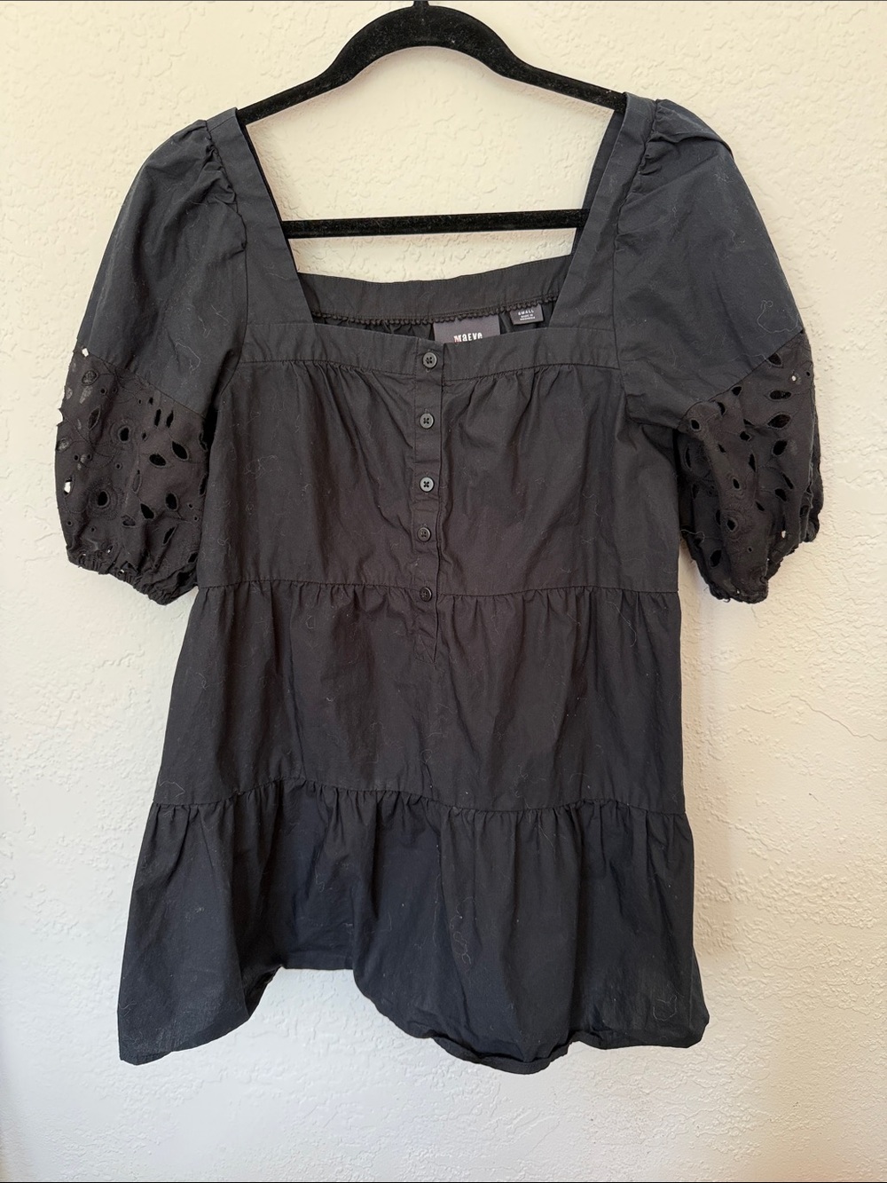 Anthropologie Black Square-Neck Button Front Tunic